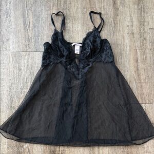 Victoria's Secret Black Sheer Lace Chemise